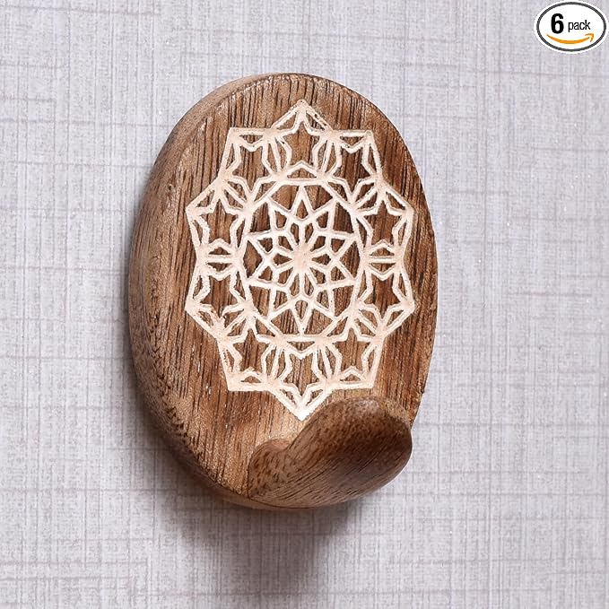 Indian Shelf 6 Lb- 6 Pieces Decorative Wood Adhesive Wall Hooks–Boho Peel and by IndianShelf