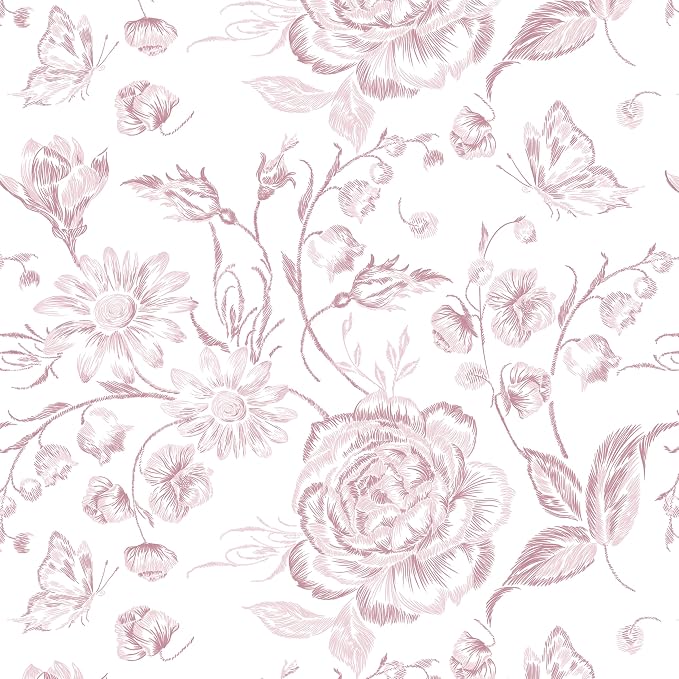 Yasinet Pink Floral Wallpaper Boho Peel and Stick Wallpaper Pink and White - Image 9