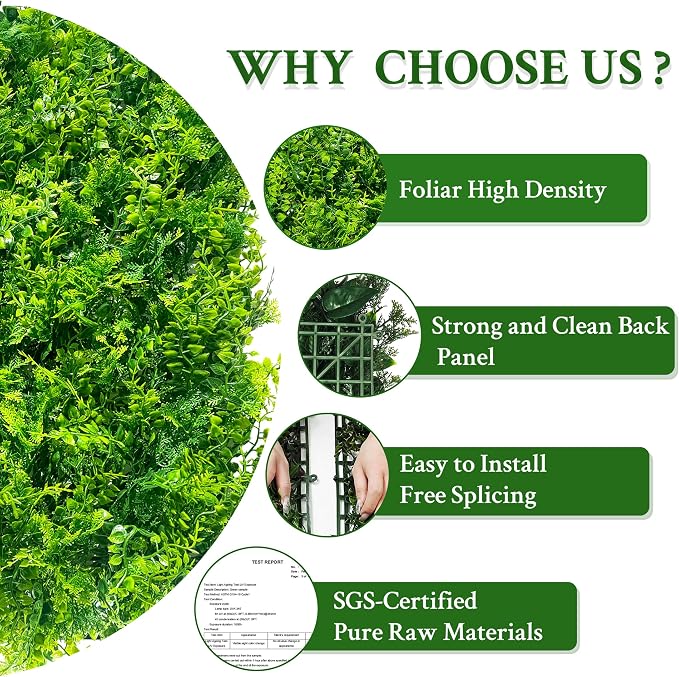 ODTORY Artificial Plants Hedge Wall Panels：20x20 Inch 12P UV-Anti Greenery - Image 4