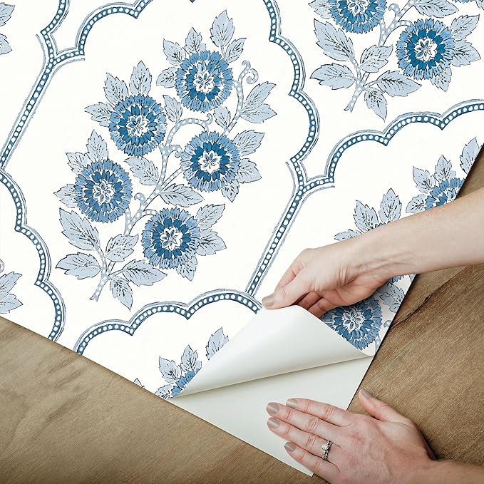 NuWallpaper x Society Social Floral Bazaar Delft Blue Peel and Stick Wallpaper - Image 5