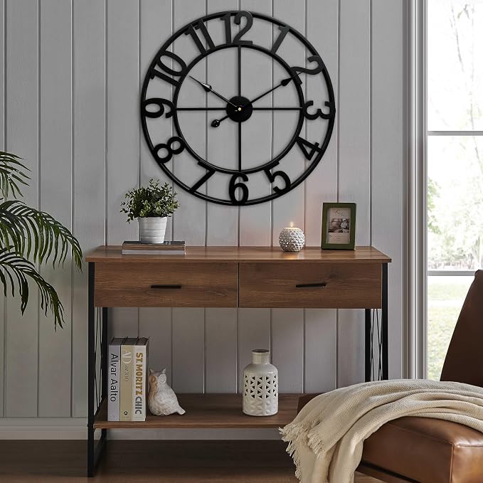 CLXEAST 24 Inch Wall Clocks for Living Room Decor, Large Black Metal Wall Clock - Image 8