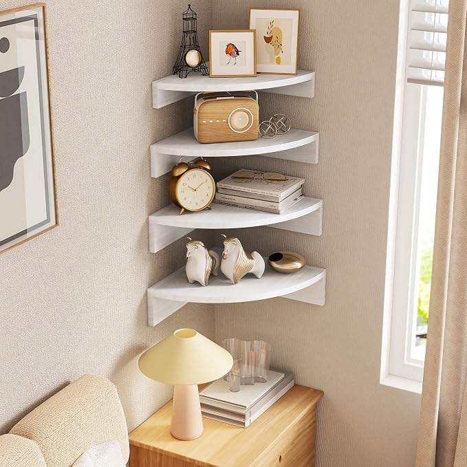 Alsonerbay White Corner Shelf Wall Mount, Large Wooden Shelves - Image 5