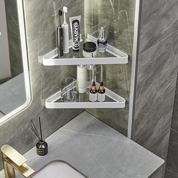 VOLPONE Bathroom Shelves Wall Mounted Glass Corner Shelf - Image 4