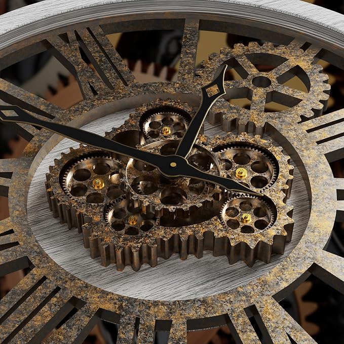 B-Style Large Wall Clock 18 Inch Moving Gear Oversized Vintage Farmhouse Rustic - Image 2