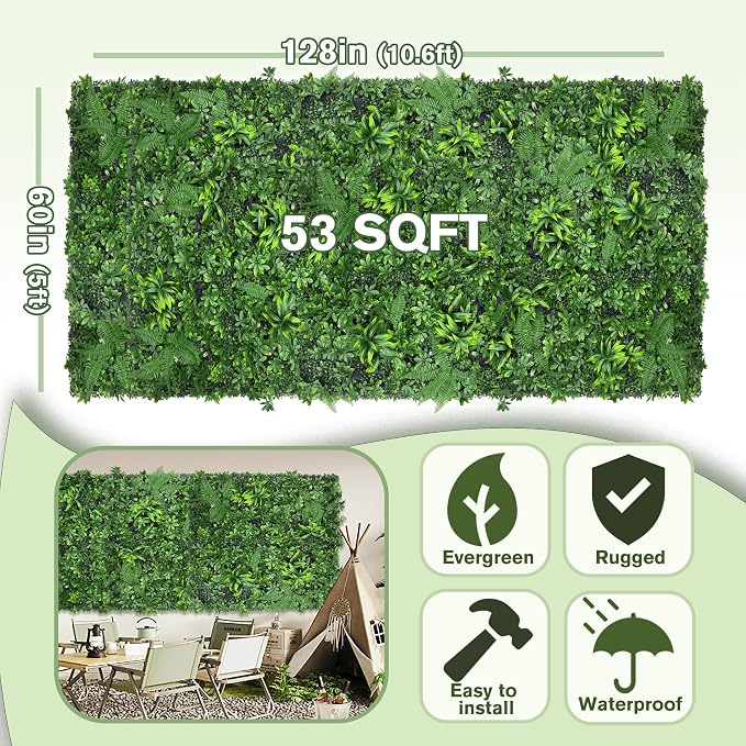 Artificial Green Boxwood Grass Wall Roll: 60"x128" UV Protected Ivy Privacy - Image 2