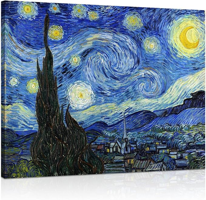 1 KINGO Van Gogh Canvas Wall Art: Starry Night Landscape Painting Picture by 1KINGO
