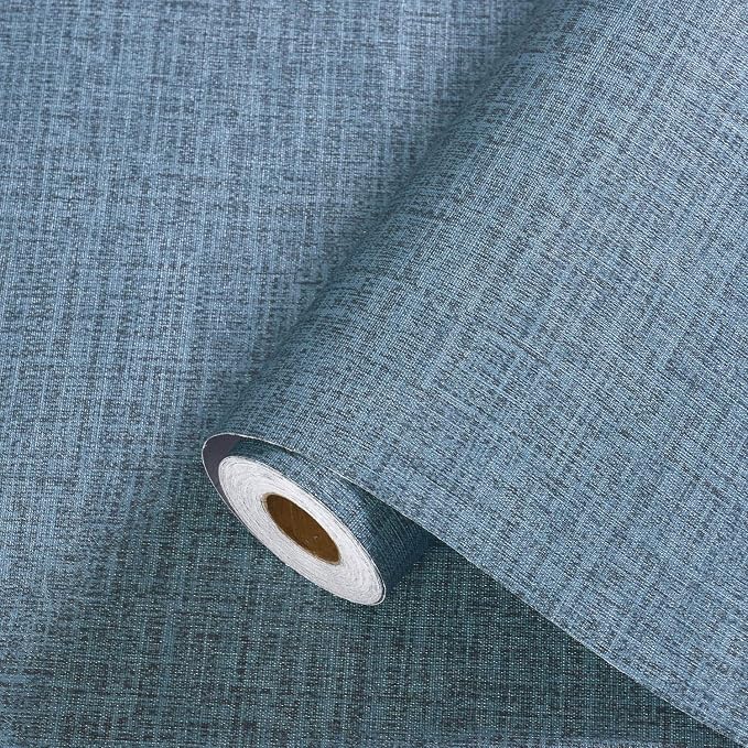 Blue Grasscloth Peel and Stick Wallpaper Textured Linen Adhesive Contact Paper by Akywall