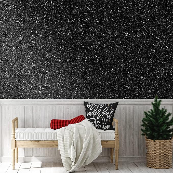CHIHUT Glitter Black Wallpaper 15.7''x100'' Peel and Stick Wallpaper Self - Image 2