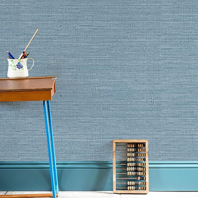 JiffDiff Grasscloth Wallpaper Peel and Stick Blue Grassweave Stick on Wallpaper - Image 3