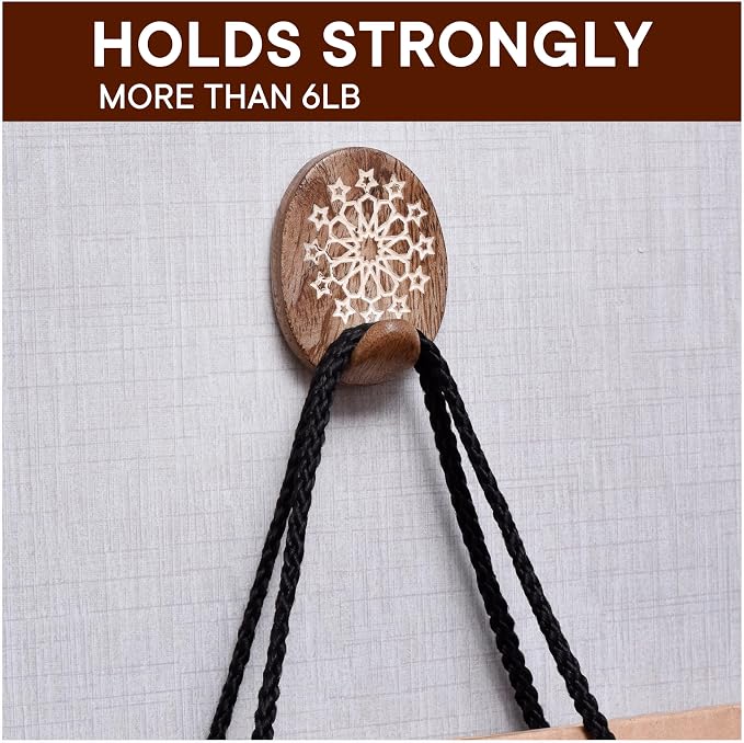 Indian Shelf 6 Lb- 3 Pieces Decorative Wood Adhesive Wall Hooks–Boho Peel and - Image 6