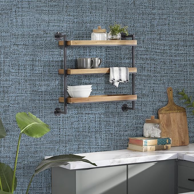 Blue Gray Grasscloth Peel and Stick Wallpaper 17.3"x160" Faux Linen Textured - Image 4