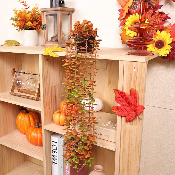 Der Rose 1Pcs Fake Fall Plants Hanging Orange Artificial Potted Faux Eucalyptus - Image 4