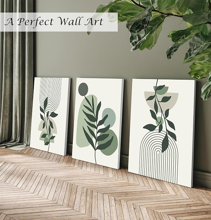 Induslyfe Large Framed Boho Canvas Wall Art Set of 3, Mid Century Modern room - Image 3
