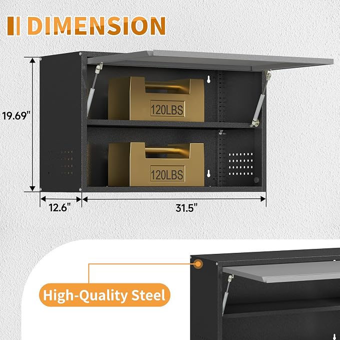 Metal Garage Wall Cabinet with Up-Flip Door, Float Tool Cabenit with Adjustable - Image 2
