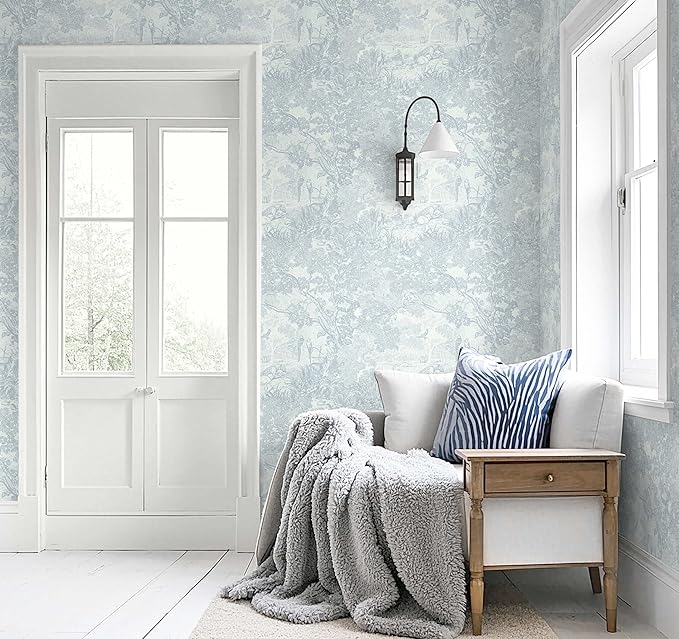 Heroad Peel and Stick Wallpaper Blue and White Vintage Forest Animals Floral - Image 2
