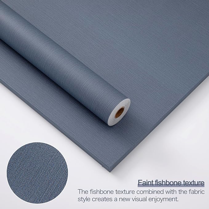 24"x393" Navy Blue Grasscloth Peel and Stick Fabric Textured Contact Paper - Image 3