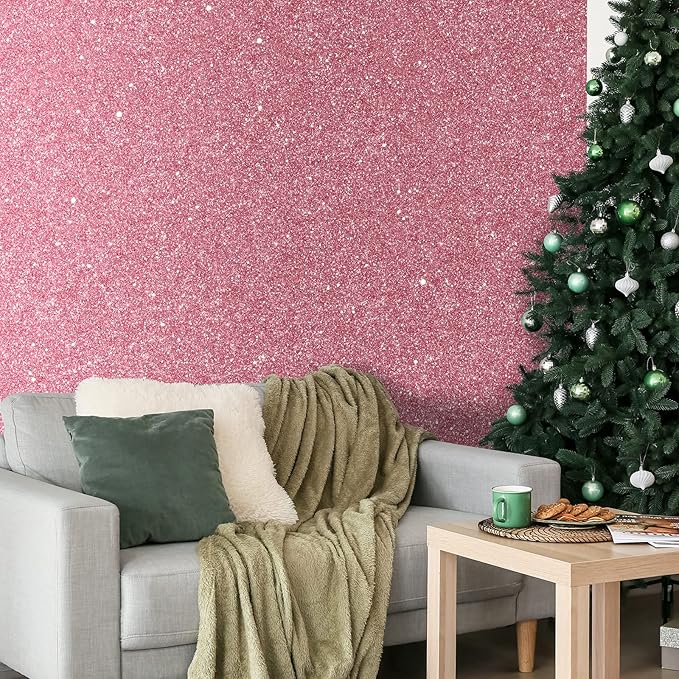 CHIHUT Pink Glitter Wallpaper Stick and Peel 15.7''x100'' Sparkle Glitter - Image 9