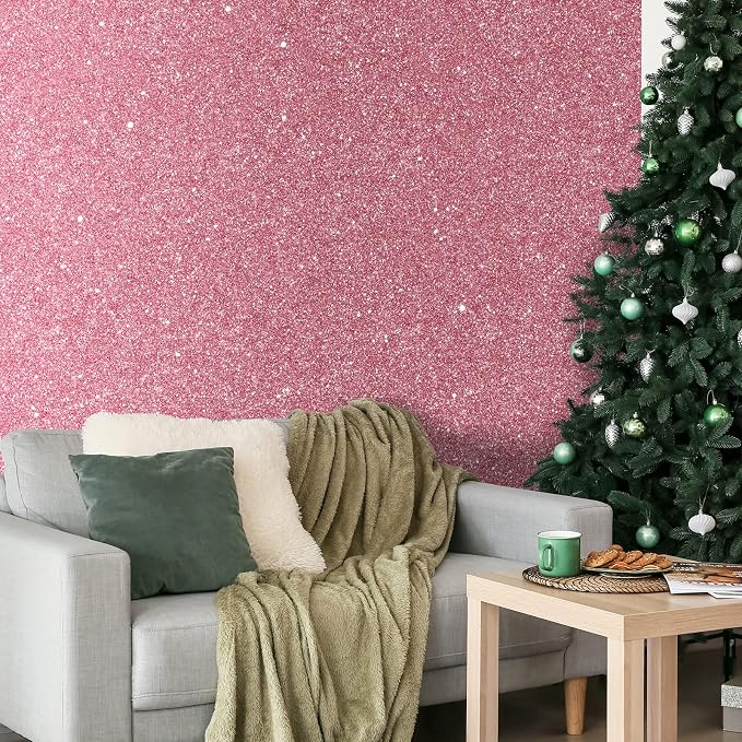 CHIHUT 15.7''x236'' Pink Glitter Peel and Stick Wallpaper Self Adhesive Sparkle - Image 2