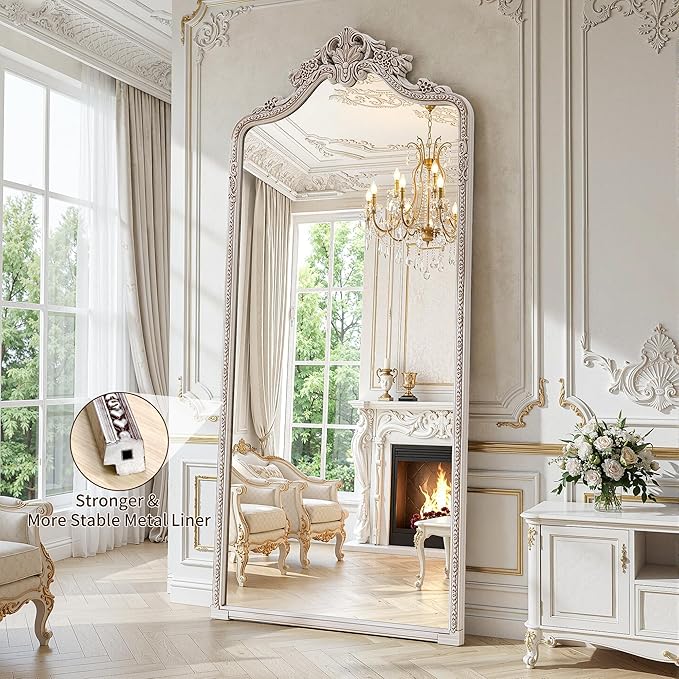 Wall Mount Arched Full Length Mirror, Baroque Antique Vintage Long Mirrors - Image 4