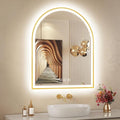 Arched LED Mirror for Bathroom 24"x30", Brushed Gold Lighted Bathroom Mirror by OUMUSUMIRROR