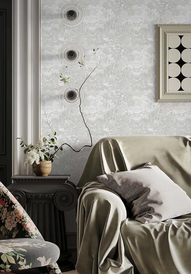 Heroad Peel and Stick Wallpaper Grey and White Vintage Forest Animals Floral - Image 3