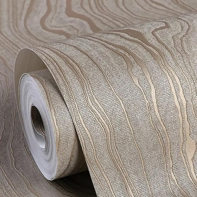 Gold Khaki Wood Peel and Stick Wallpaper Stripe, 20.8" x 118", Self-Adhesive by Unknown