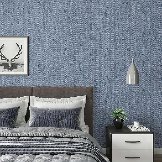Grasscloth Peel and Stick Wallpaper Blue Contact Paper 15.7inch x 393.7inch - Image 3
