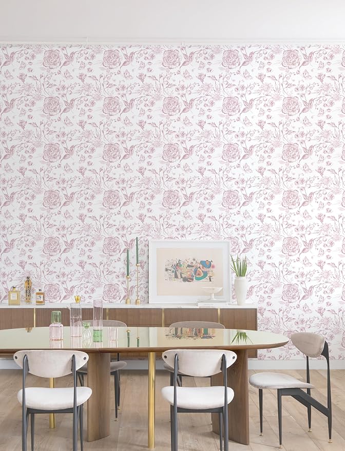 Yasinet Pink Floral Wallpaper Boho Peel and Stick Wallpaper Pink and White - Image 8