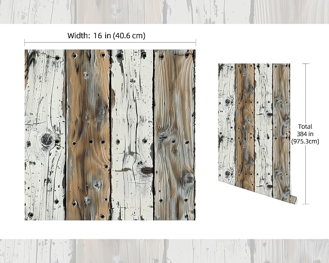 FLFK Wood Wallpaper Peel and Stick Removable Rustic Wallpaper 16" x 384" Vinyl - Image 2