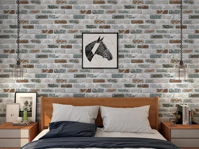 Guvana 17.3"×197" Brick Peel and Stick Wallpaper Red/Blue/Grey Brick Contact - Image 5