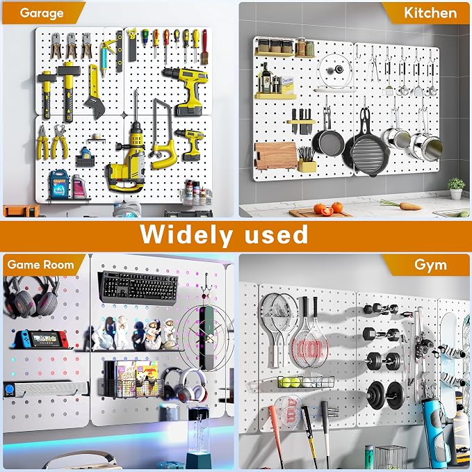 Peg Board, 4 Pack White Peg Board Panels, 50lbs Load Capacity Each, Pegboard - Image 5