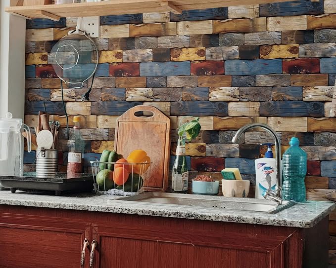FLFK Wood Bricks Wallpaper Peel and Stick Removable Vintage Wallpaper 16" x - Image 4