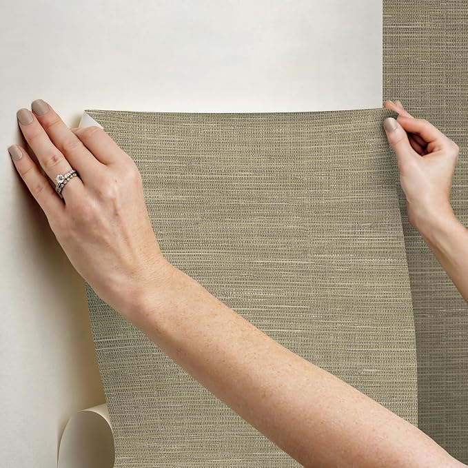NuWallpaper Neutral Grasscloth Peel and Stick Wallpaper, Textured Removable - Image 9