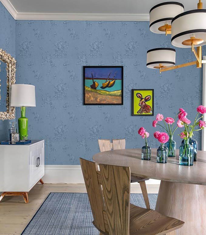 Erfoni 394"x17.7" Grey Blue Floral Embossed Wallpaper - Image 5