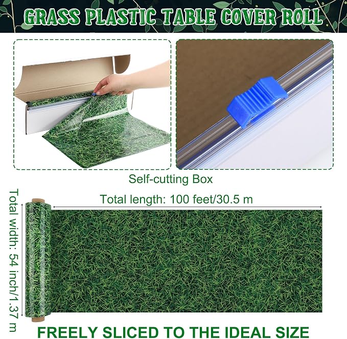 Kochorie 54 Inch x 100 Ft Grass Plastic Table Cloth Roll Disposable Waterproof - Image 2