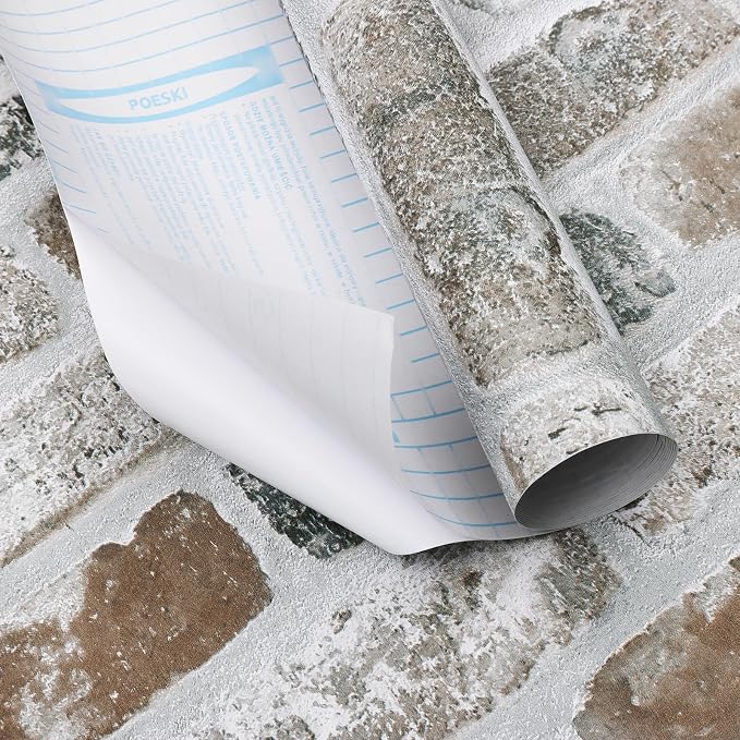 Guvana 17.3"×118" Brick Wallpaper Red/Blue/Grey Brick Peel and Stick Wallpaper - Image 8