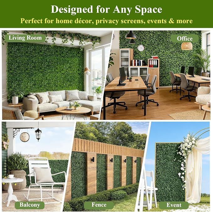 28Pcs Artificial Grass Wall Panels 10" x 10" Faux Boxwood Green Wall UV - Image 7
