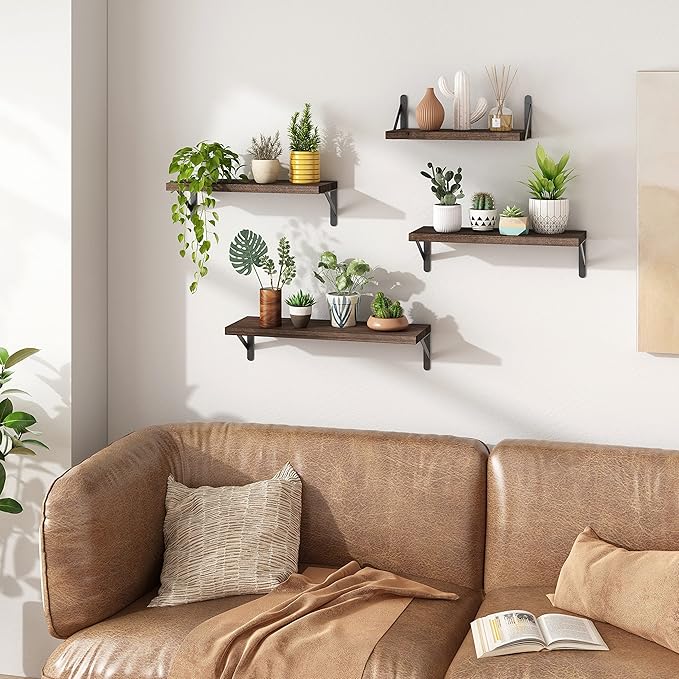 YGEOMER Floating Shelves for Wall, Different Sizes Dark Carbonized Brown Wall - Image 6