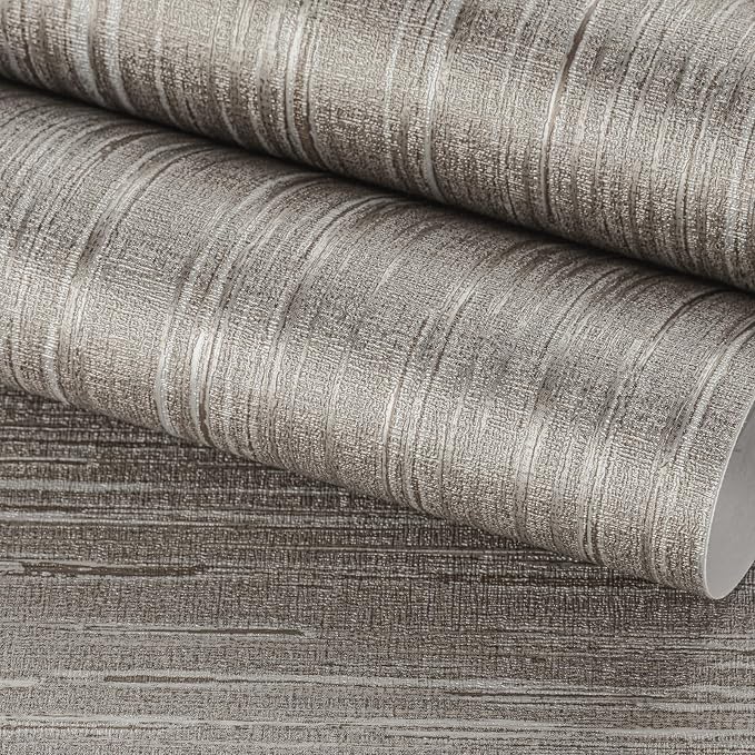 FunStick Taupe Grasscloth Peel and Stick Wallpaper Textured Grass Cloth by FunStick