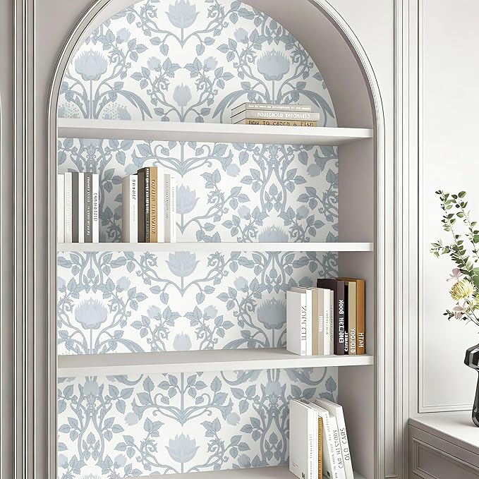 YXTII 17.3"×78.7" Blue Floral Peel and Stick Wallpaper, Damask Vintage Wallpaper - Image 4
