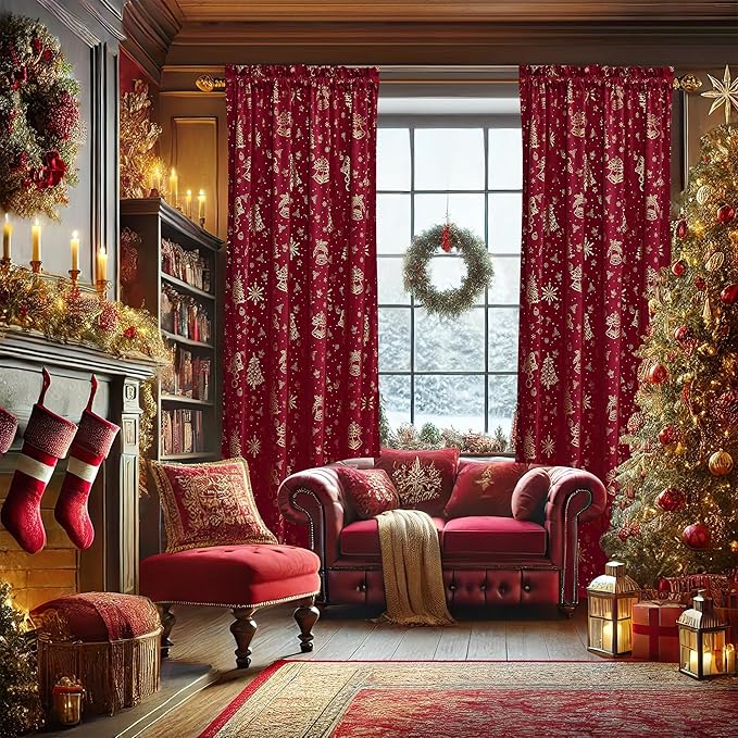 NICETOWN Red Velvet Curtains 96 inches Long by NICETOWN