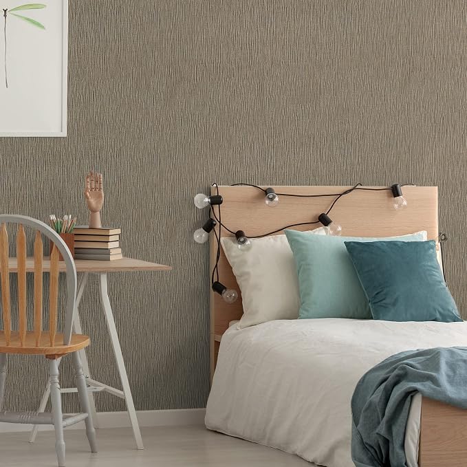 VEELIKE 15.7''x118'' Taupe Grasscloth Wallpaper Peel and Stick Textured Faux - Image 7