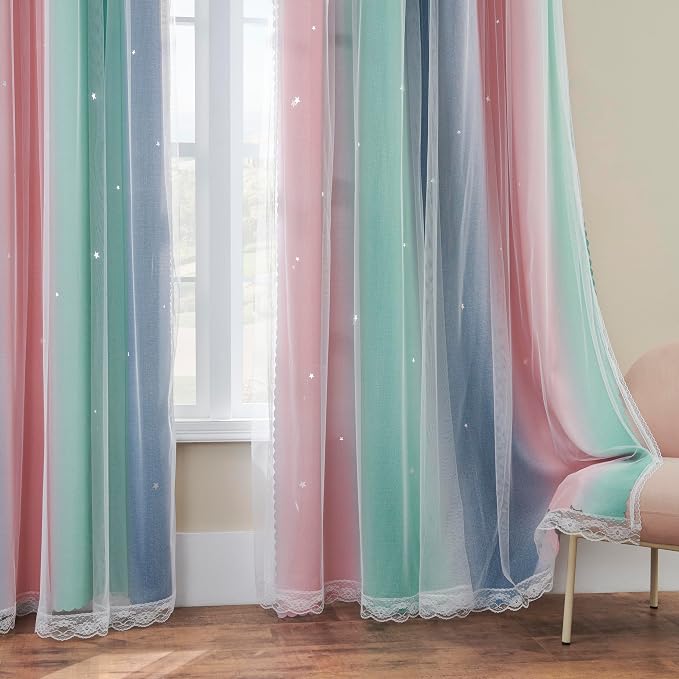 XiDi Pink Grey Girls Curtains for Bedroom, Childs Room Wall Decor Curtain - Image 7