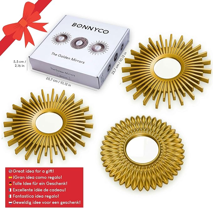 BONNYCO Gold Mirrors for Wall Pack of 3, Round Wall Mirrors Bedroom Room and - Image 7