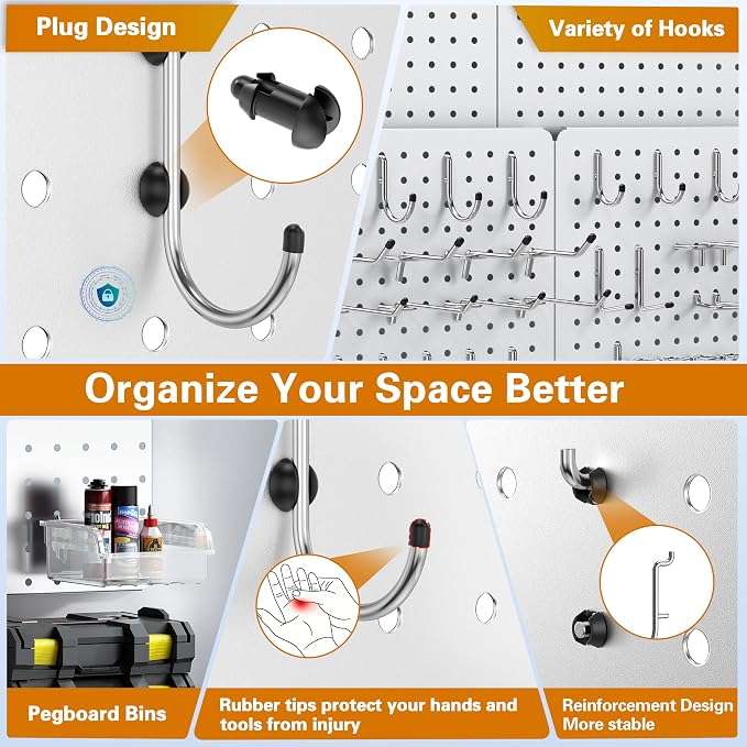 Peg Board, 6 Pack White Peg Board Panels, 50lbs Load Capacity Each, Pegboard - Image 4