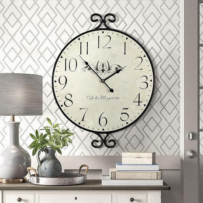 24 Inch Large Farmhouse Wall Clock, Wrought Iron Frame by JUMBOHUMBLE
