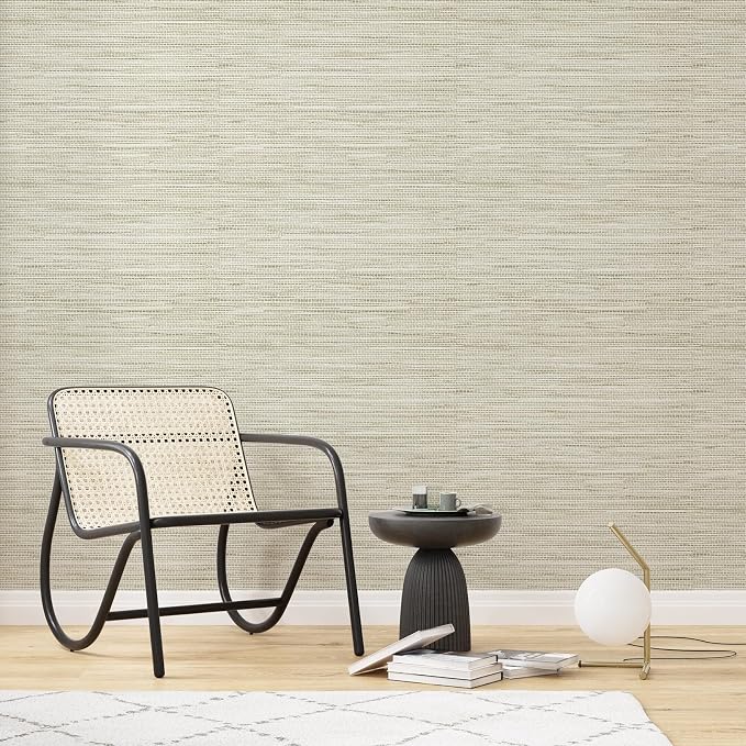 Simon&Siff Cream Textured Grasscloth Peel and Stick Wallpaper 17.7"x394" - Image 3