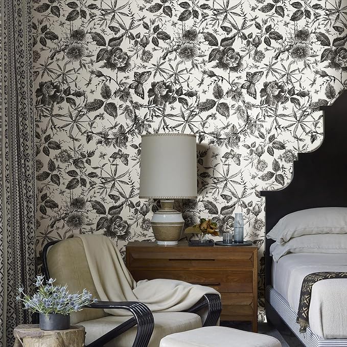JiffDiff Floral Vintage Wallpaper Peel and Stick Wall Stick Black Rose - Image 2