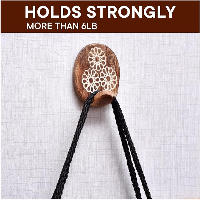 Indian Shelf 6 Lb- 3 Pieces Decorative Wood Adhesive Wall Hooks–Boho Peel and - Image 6