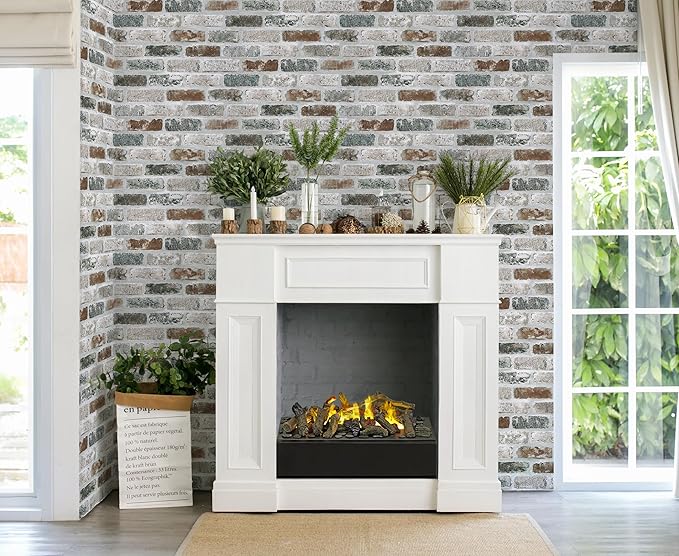 Guvana 17.3"×197" Brick Peel and Stick Wallpaper Red/Blue/Grey Brick Contact - Image 2